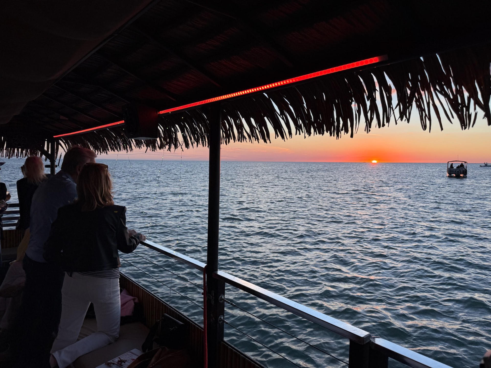 A tiki sunset boat cruise on the water near Marco Island, Florida