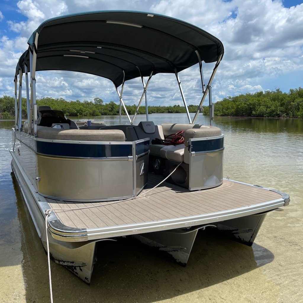 A boat island hopping in the Ten Thousand Islands near Marco Island, Florida