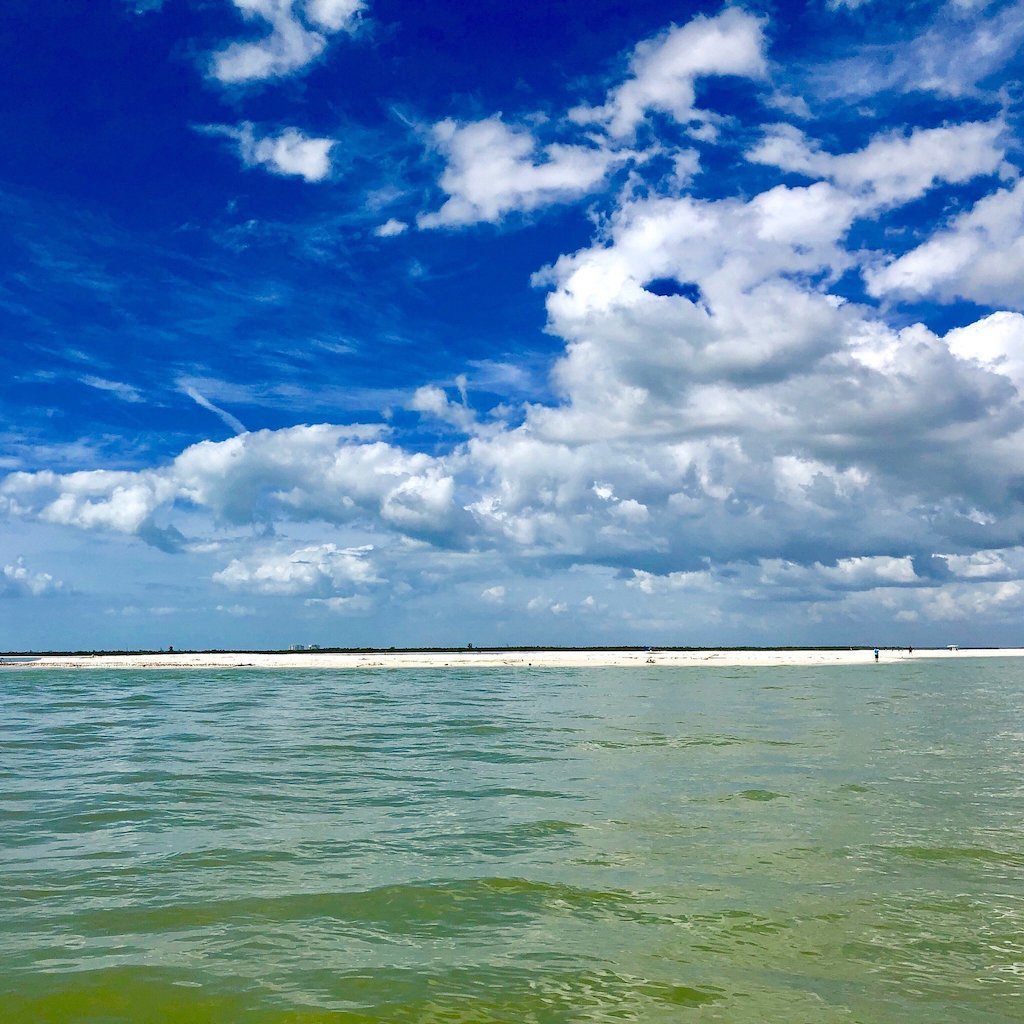 A remote barrier-island beach near Marco Island, Florida, the kind of stop on a Sand Dollar boat tour